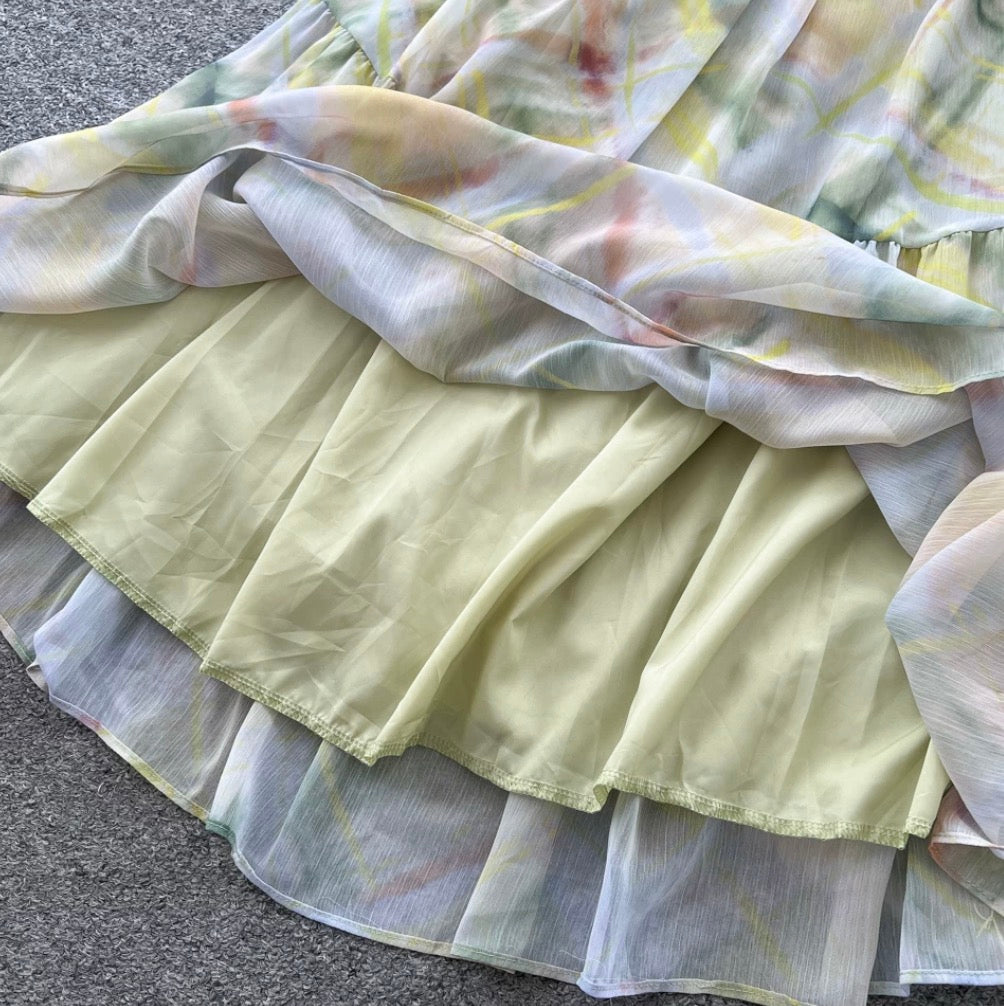 Colorful Tie-dye Lace-up Dress