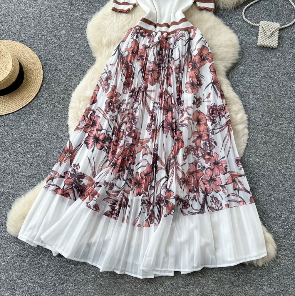 Elegant Floral Print Patchwork Dress