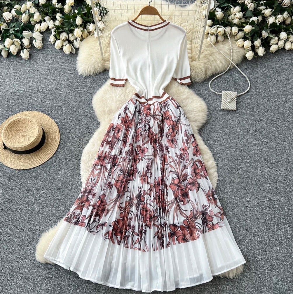 Elegant Floral Print Patchwork Dress