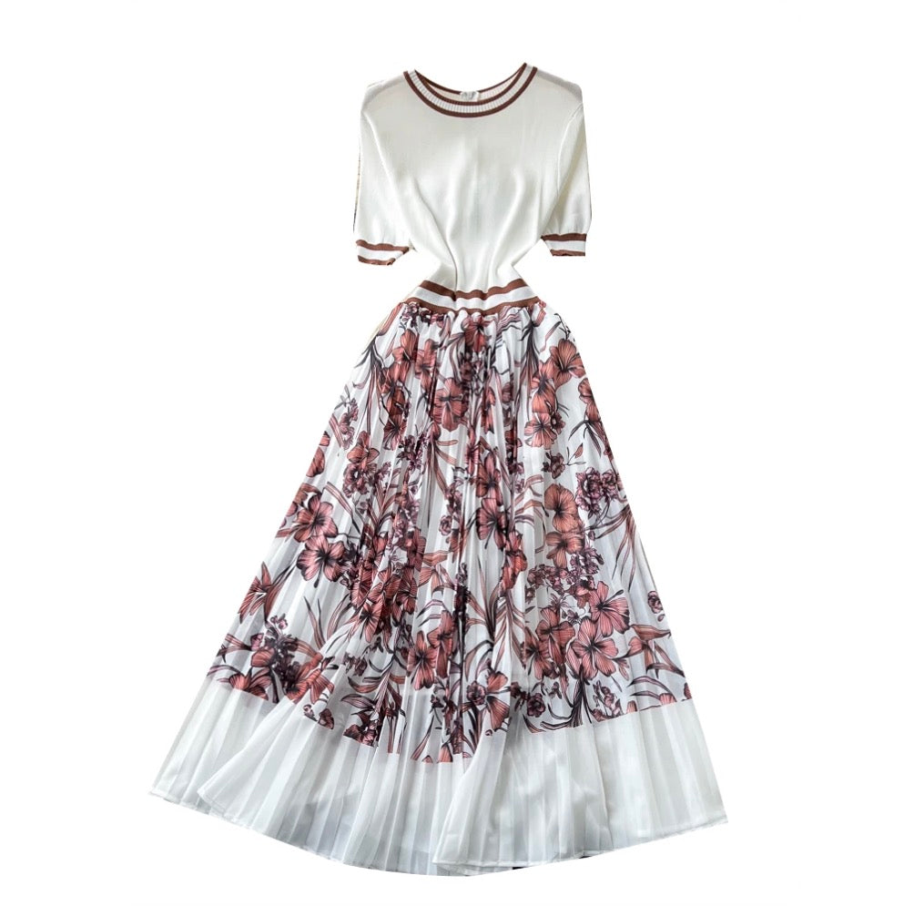 Elegant Floral Print Patchwork Dress