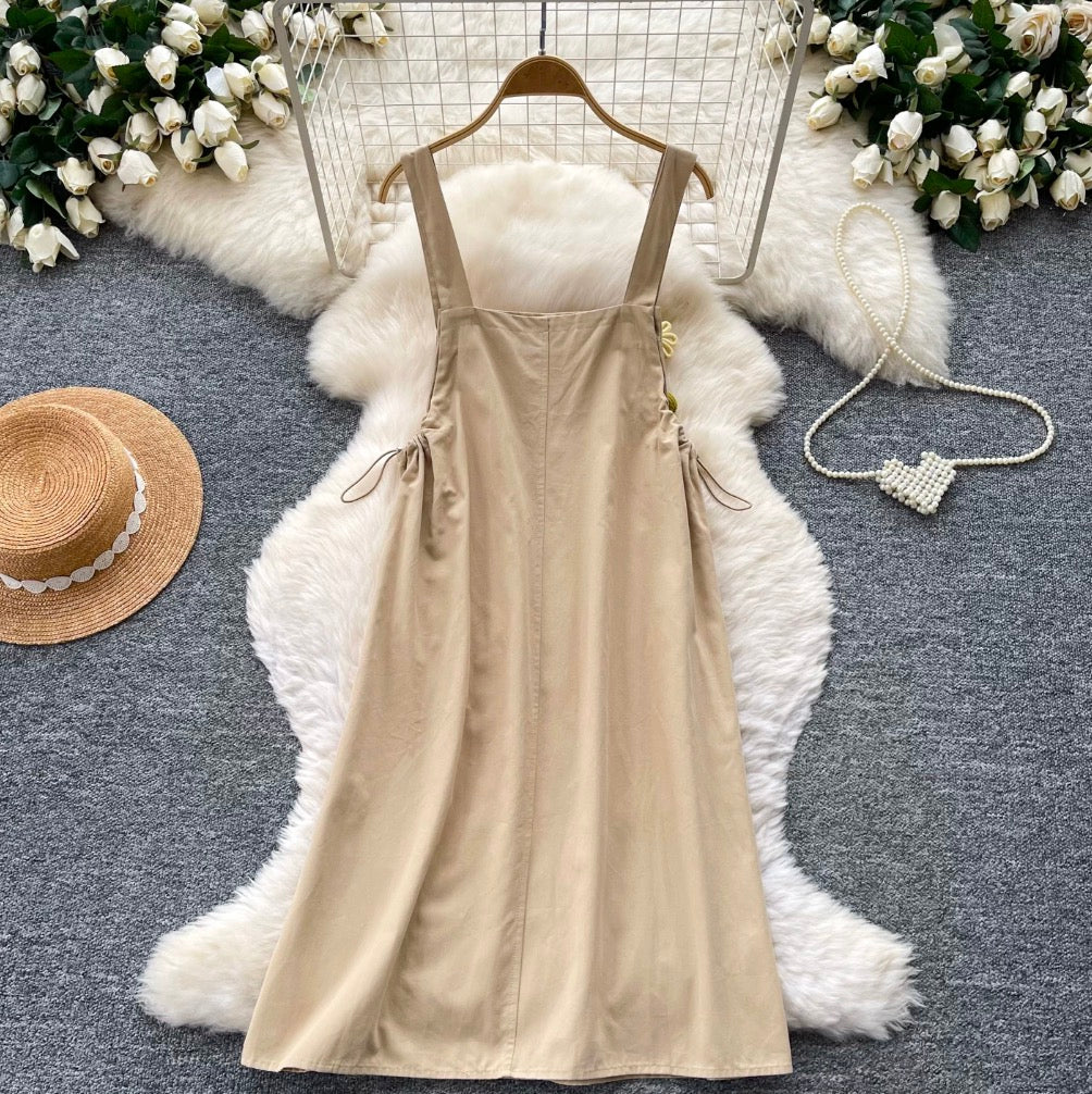 Uniform Style Lace Pocket Vest Dress