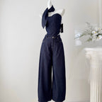Camisole & Scarf & Trousers Chic Denim 3Pcs