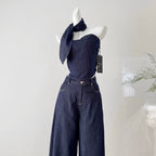 Camisole & Scarf & Trousers Chic Denim 3Pcs