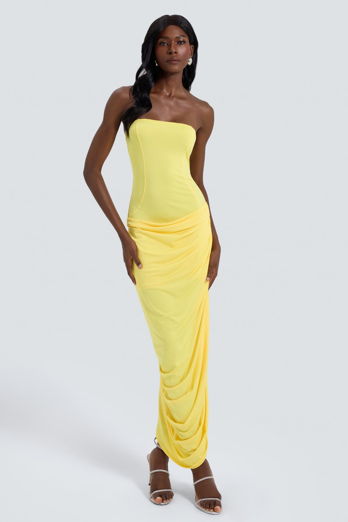 Jersey Off-Shoulder Ruch Midi Dress