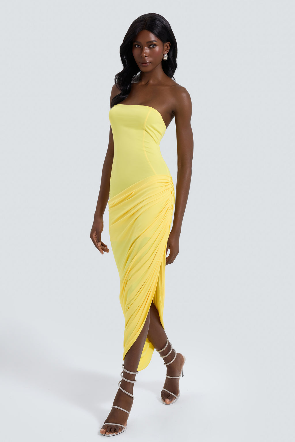 Jersey Off-Shoulder Ruch Midi Dress