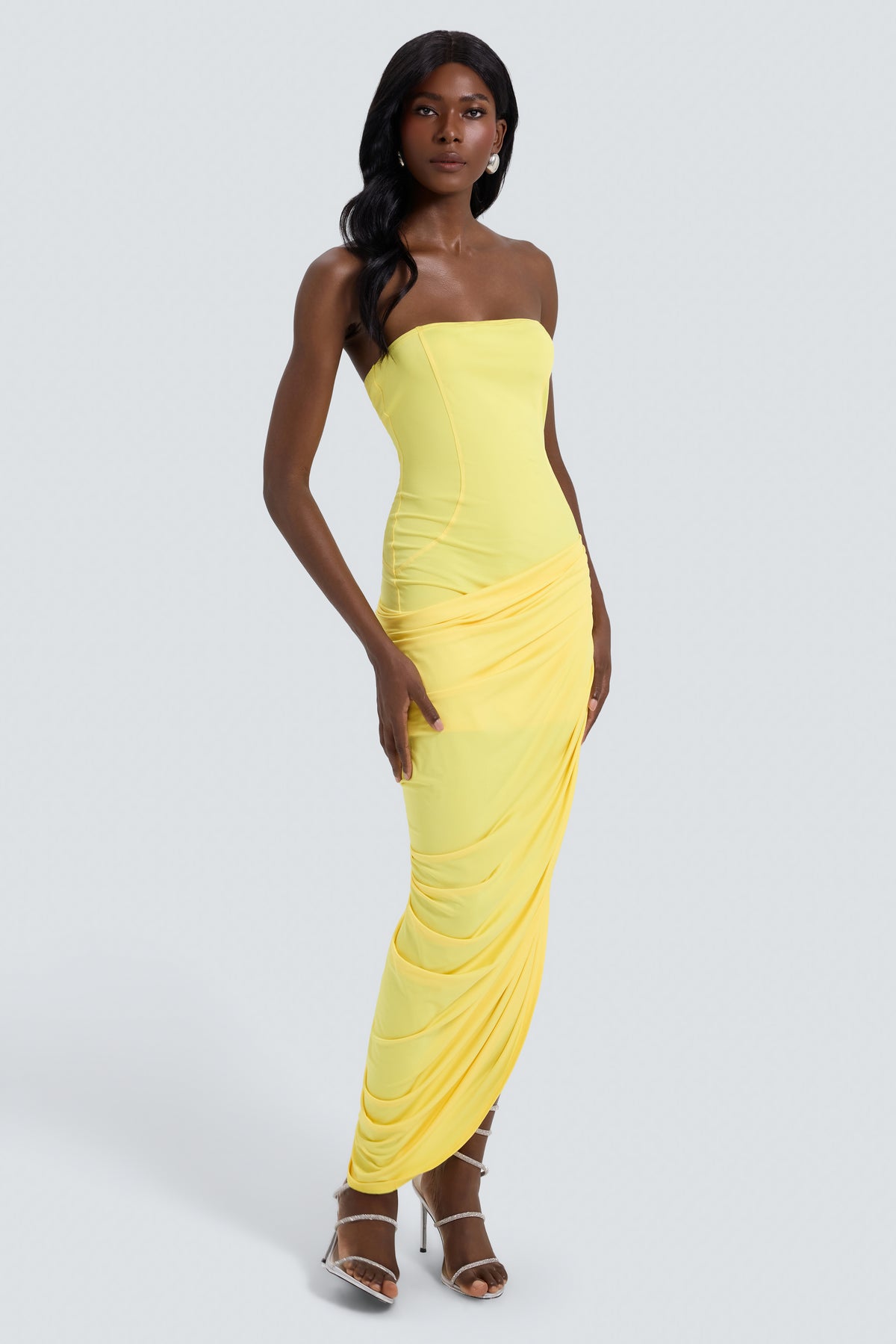Jersey Off-Shoulder Ruch Midi Dress