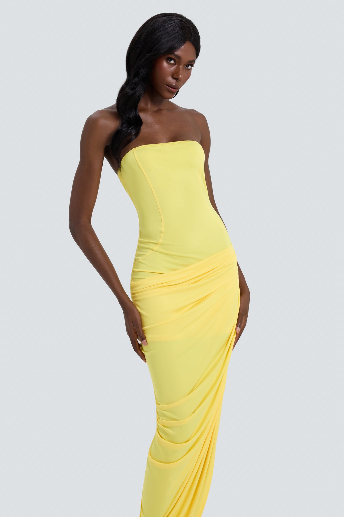 Jersey Off-Shoulder Ruch Midi Dress