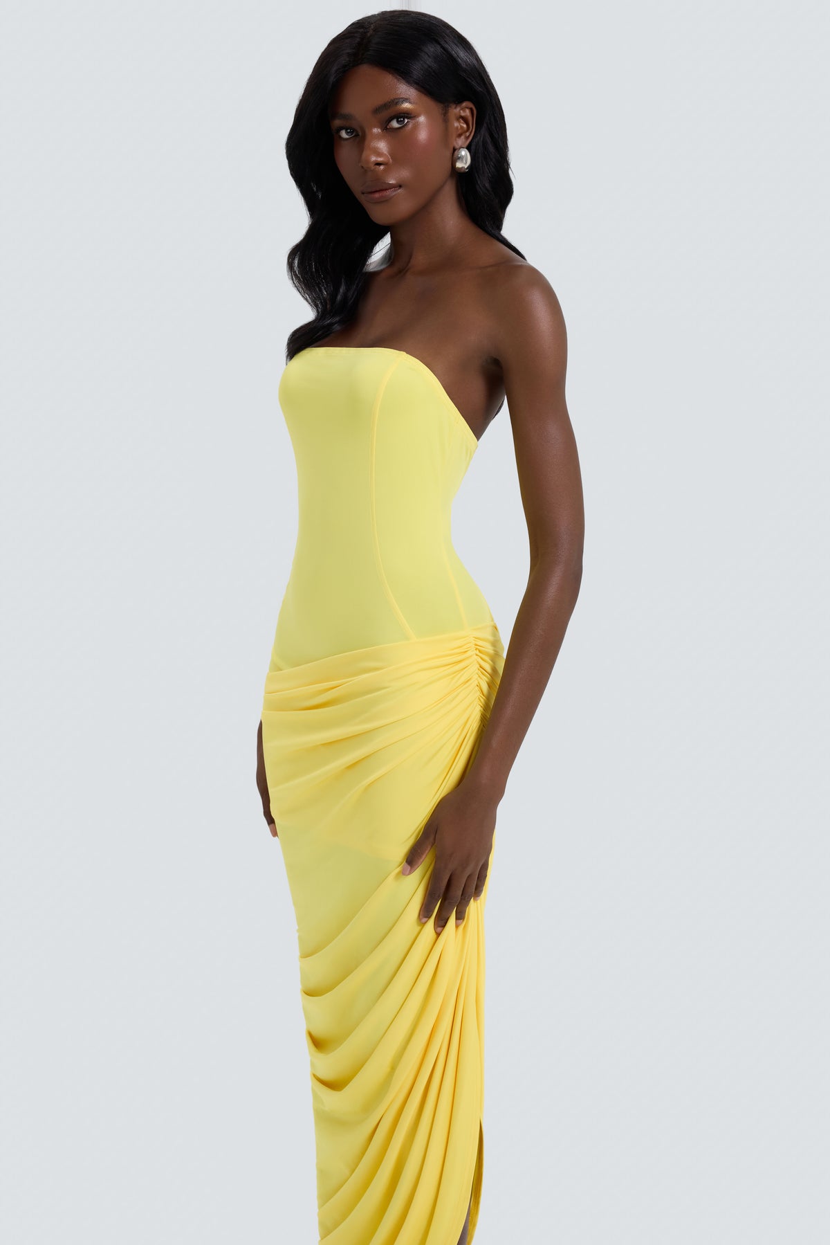 Jersey Off-Shoulder Ruch Midi Dress