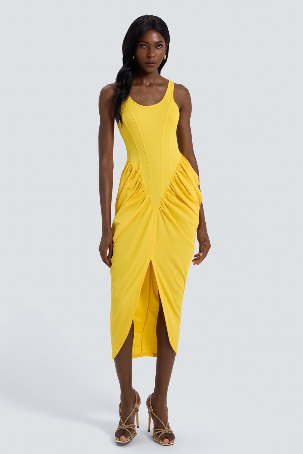 Jersey Sleeveless Gathering Midi Dress