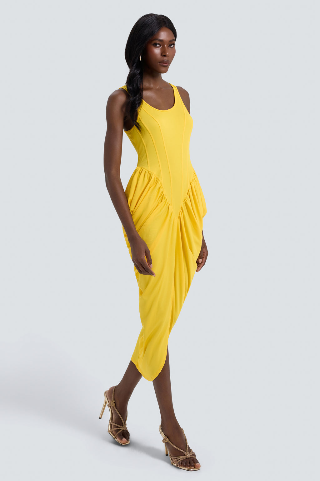 Jersey Sleeveless Gathering Midi Dress