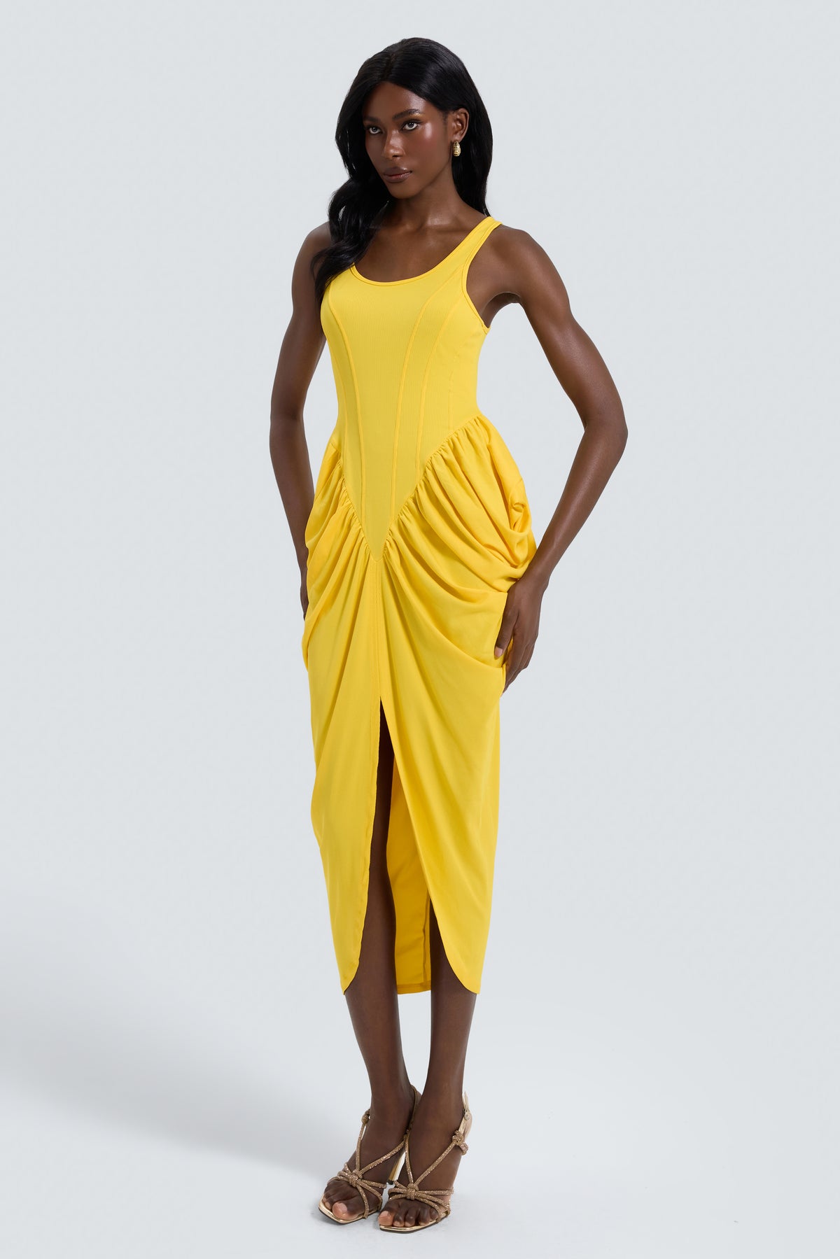 Jersey Sleeveless Gathering Midi Dress