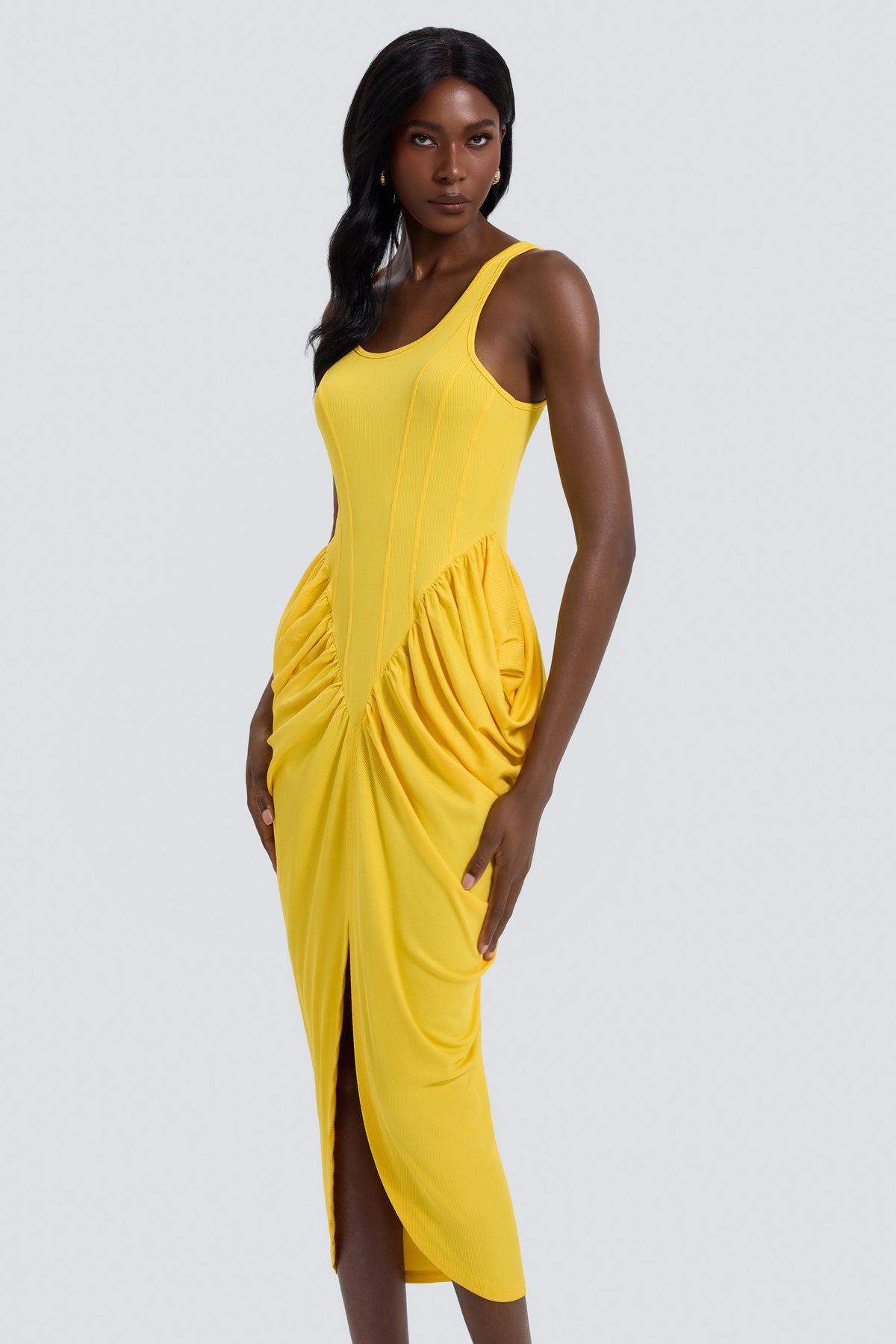 Jersey Sleeveless Gathering Midi Dress