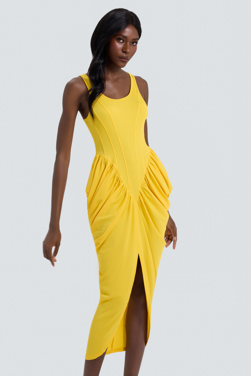 Jersey Sleeveless Gathering Midi Dress