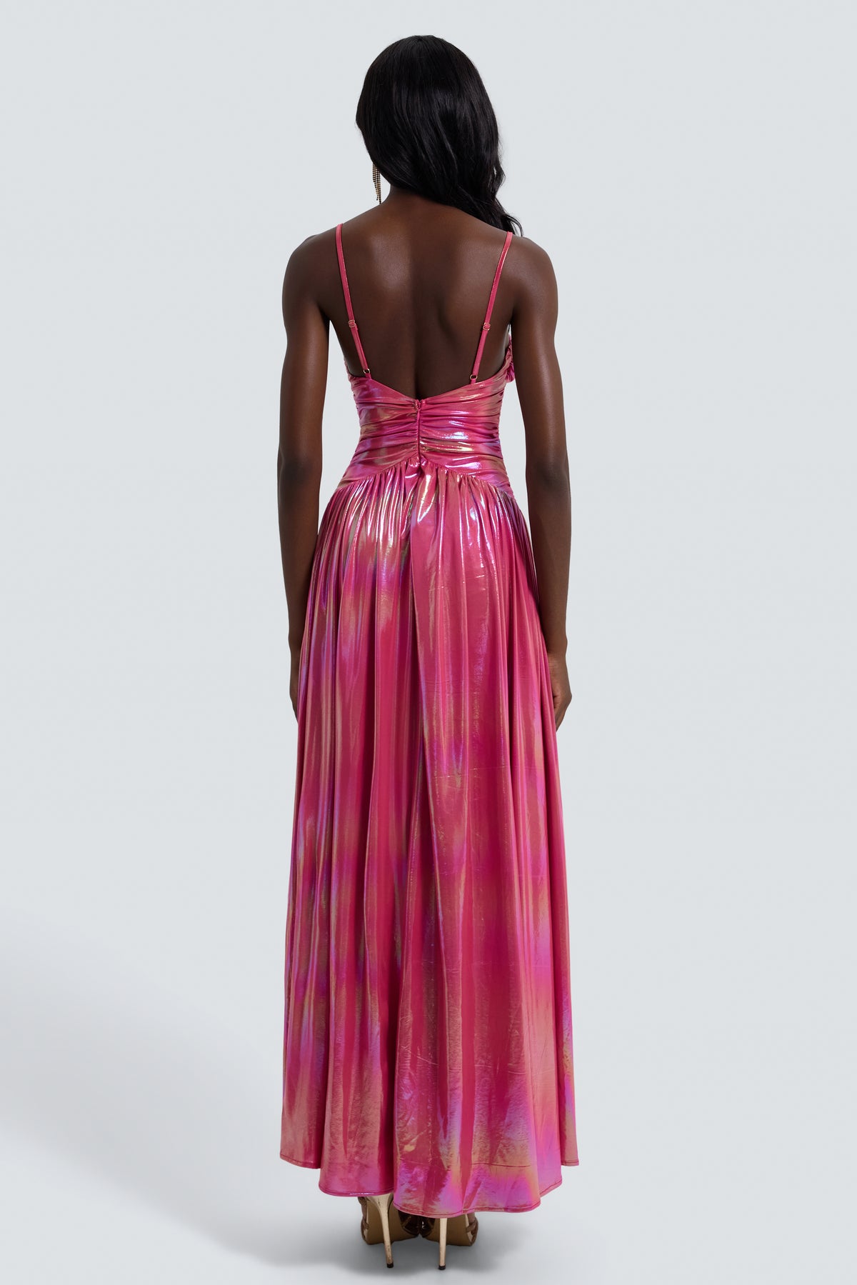 Metallic Fabric Knotted Slit Maxi Dress