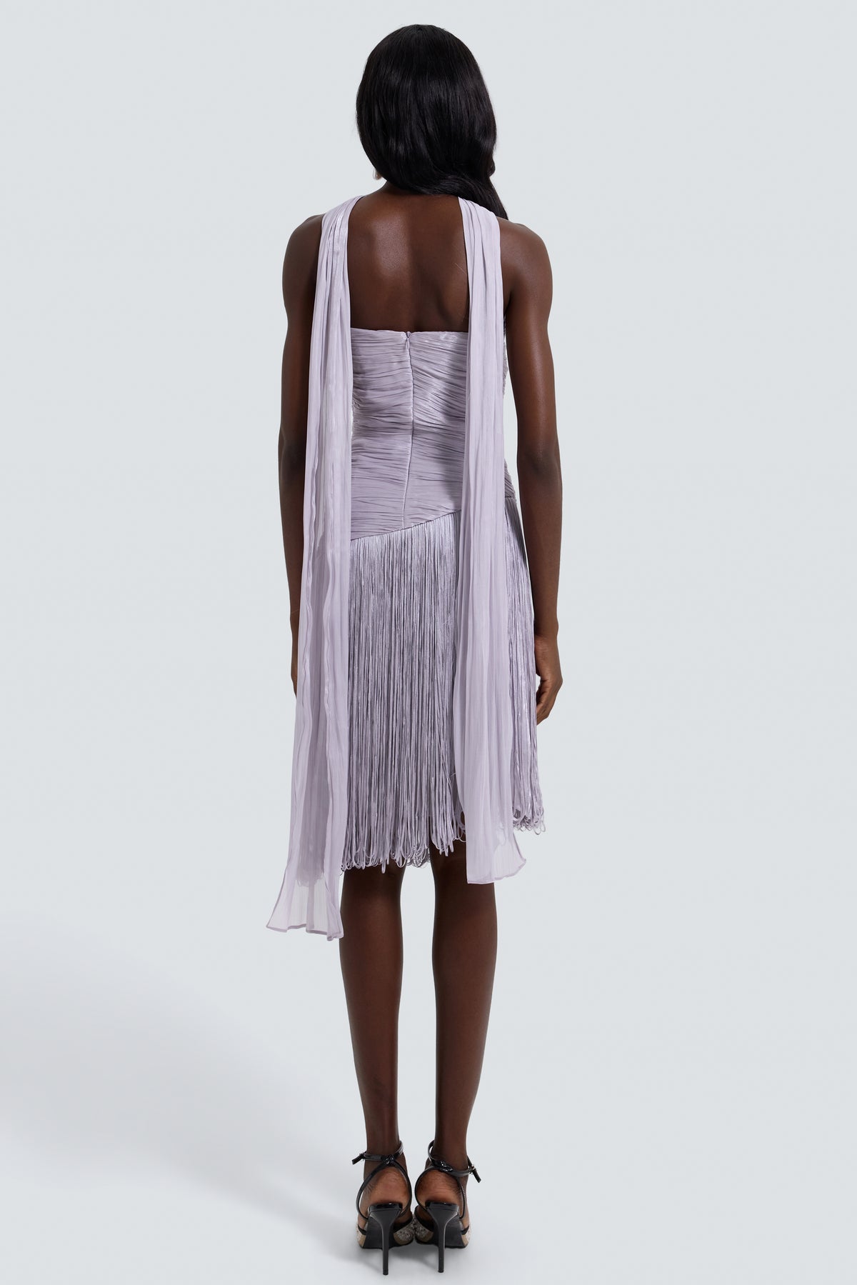 Satin Tassel Off-Shouler Midi Dress