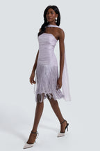 Satin Tassel Off-Shouler Midi Dress