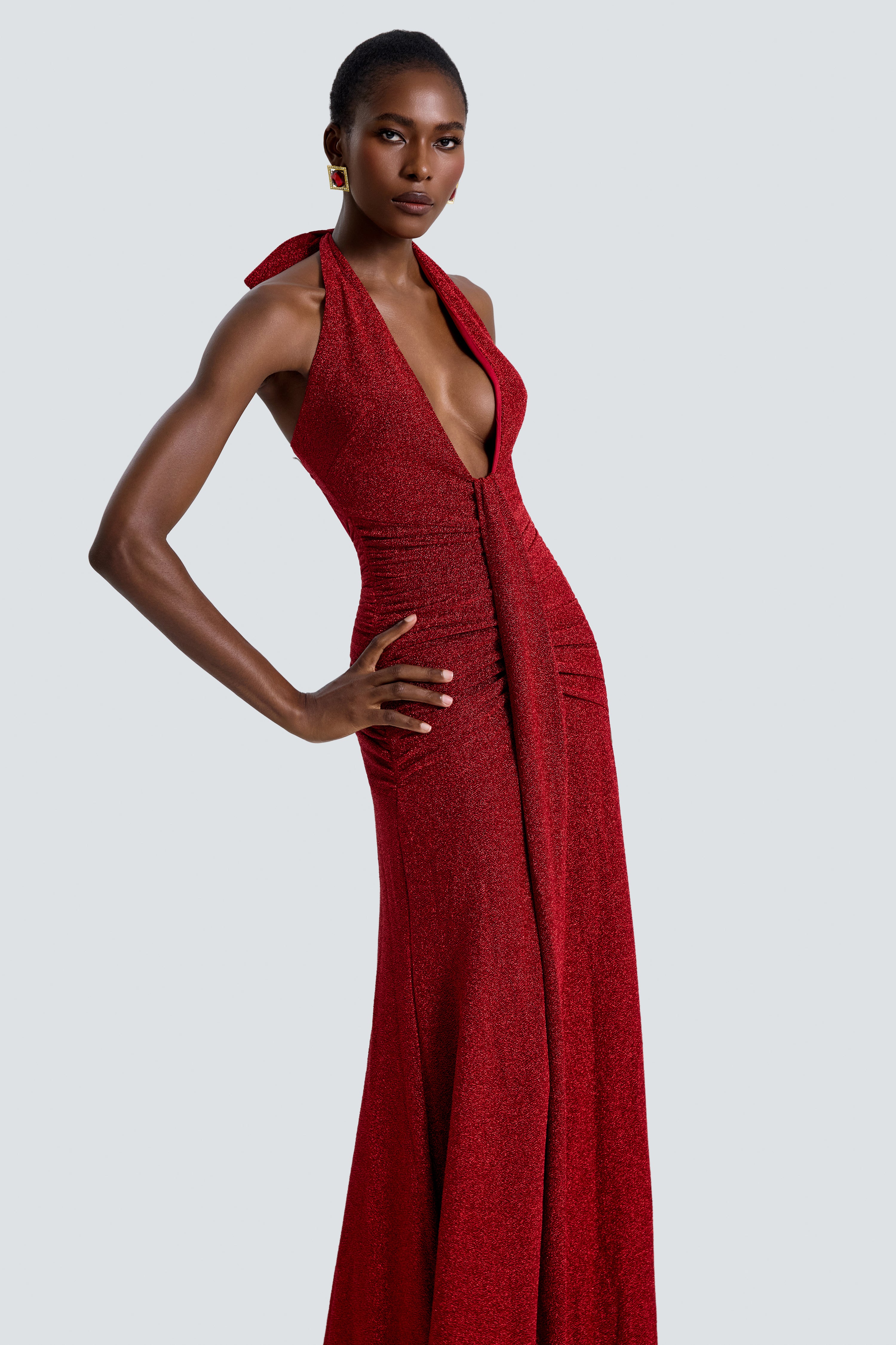 Luxury Gathering Halter Neck Maxi Dress