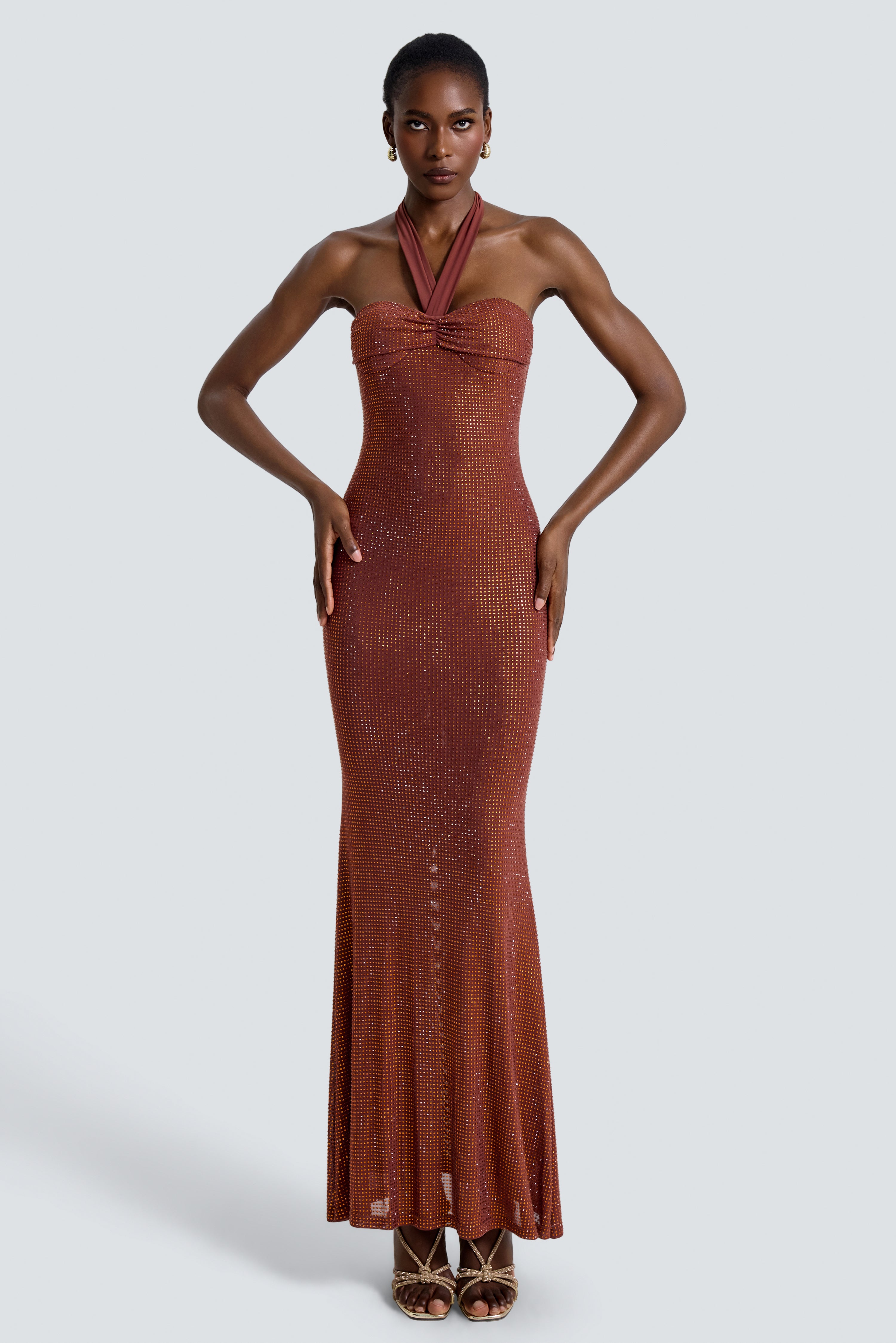 Rhinestone Off Shoulder Bow Maxi Dress