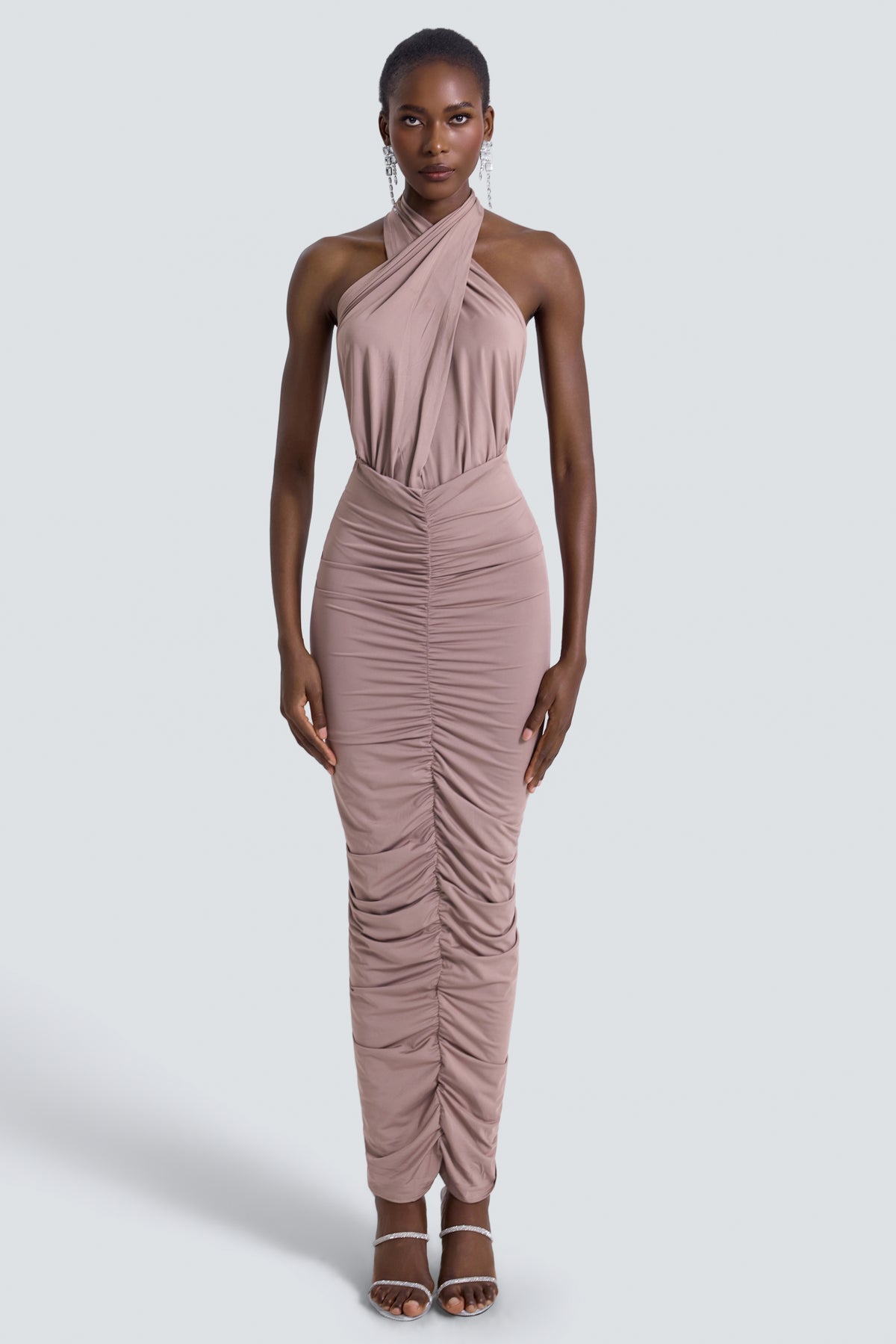 Jersey Gathering Cut-Out Midi Dress