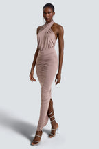 Jersey Gathering Cut-Out Midi Dress