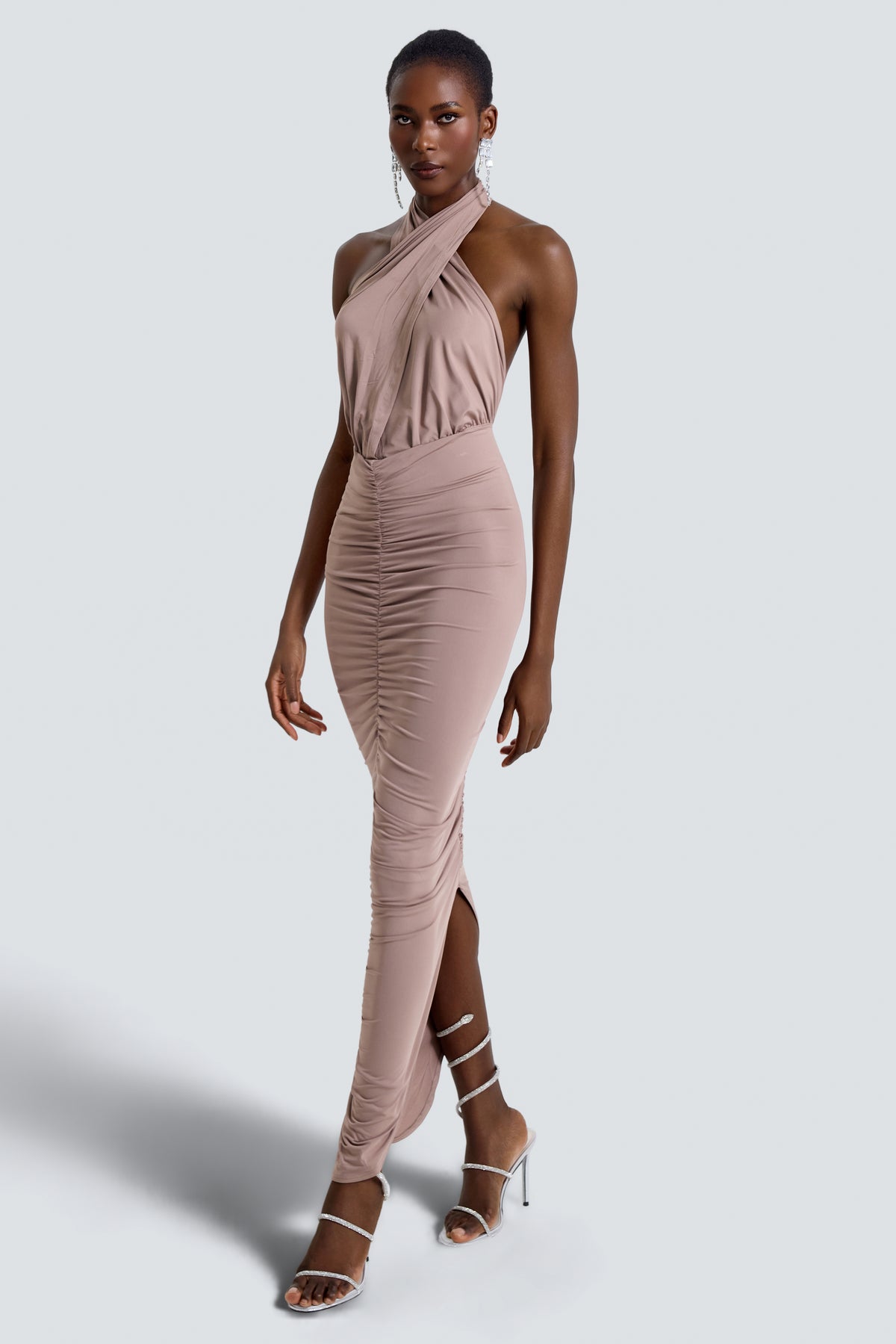 Jersey Gathering Cut-Out Midi Dress