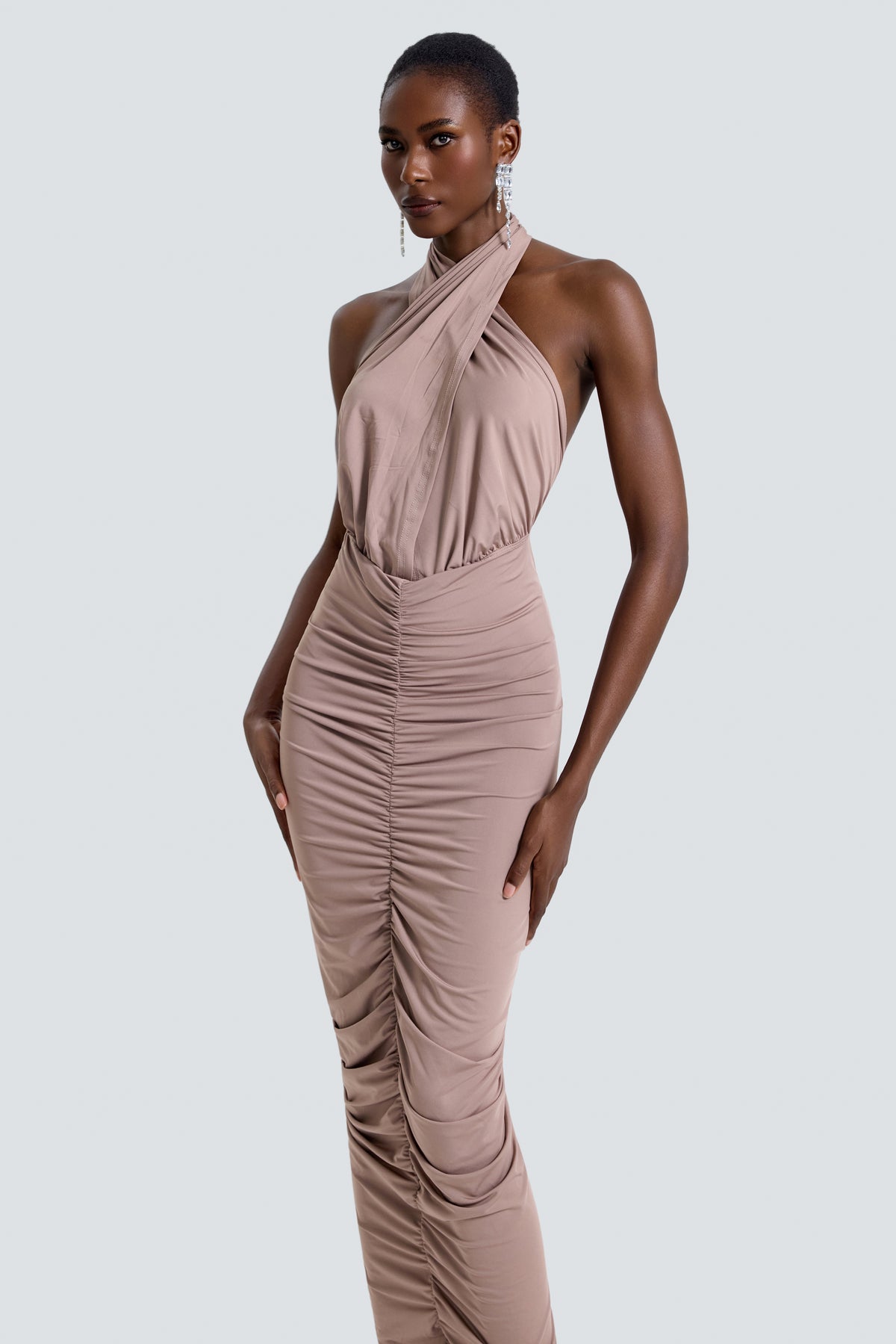 Jersey Gathering Cut-Out Midi Dress
