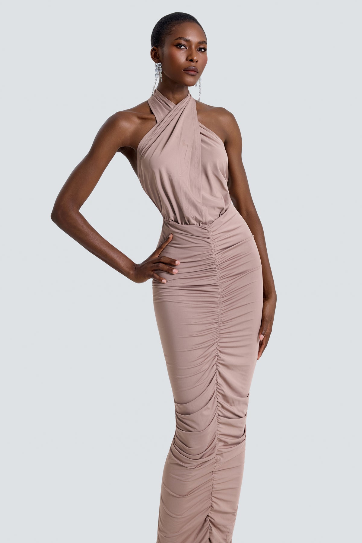Jersey Gathering Cut-Out Midi Dress