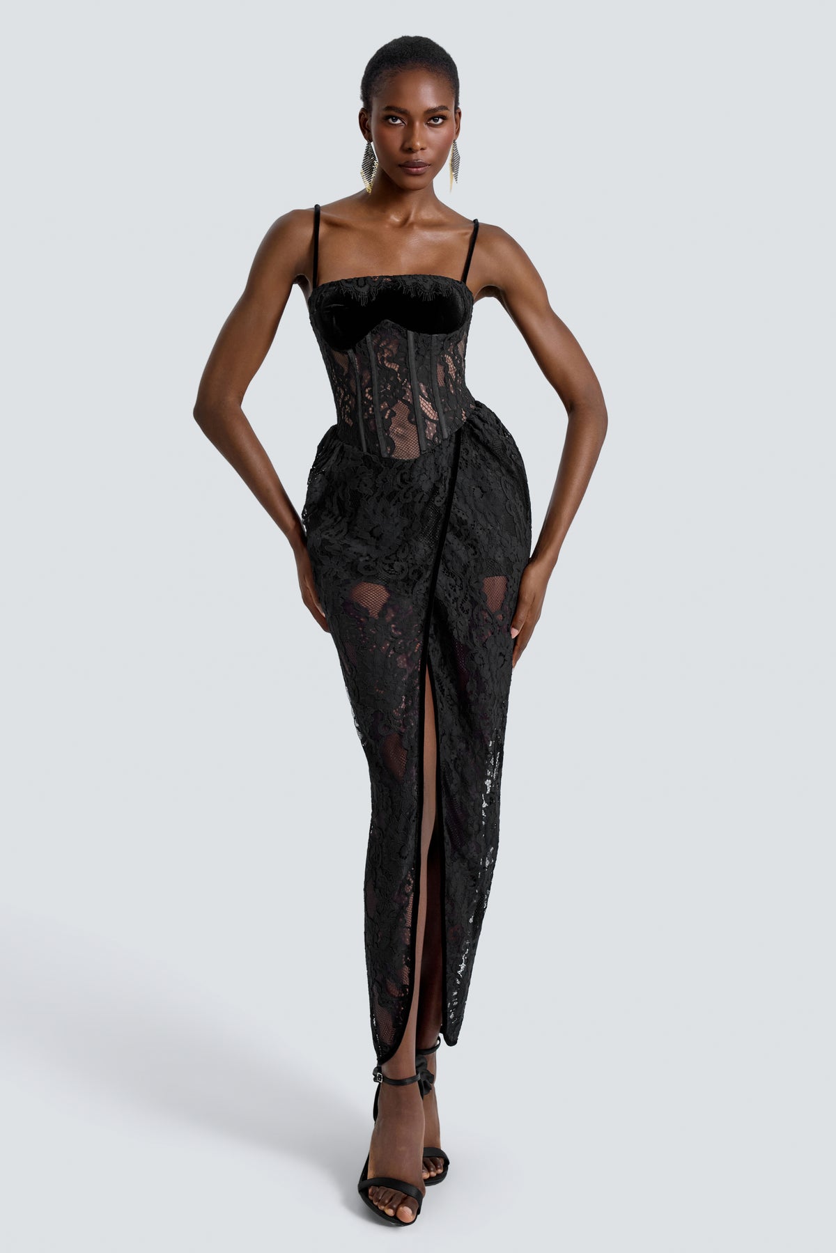 Lace See-Through Slit Maxi Dress