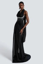 Bandage Splicing Chiffon Rivet Maxi Dress
