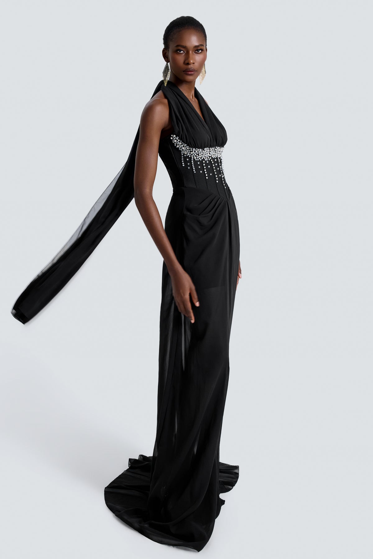 Bandage Splicing Chiffon Rivet Maxi Dress