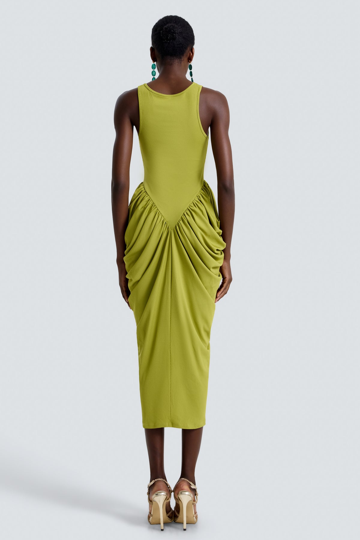 Jersey Sleeveless Gathering Midi Dress