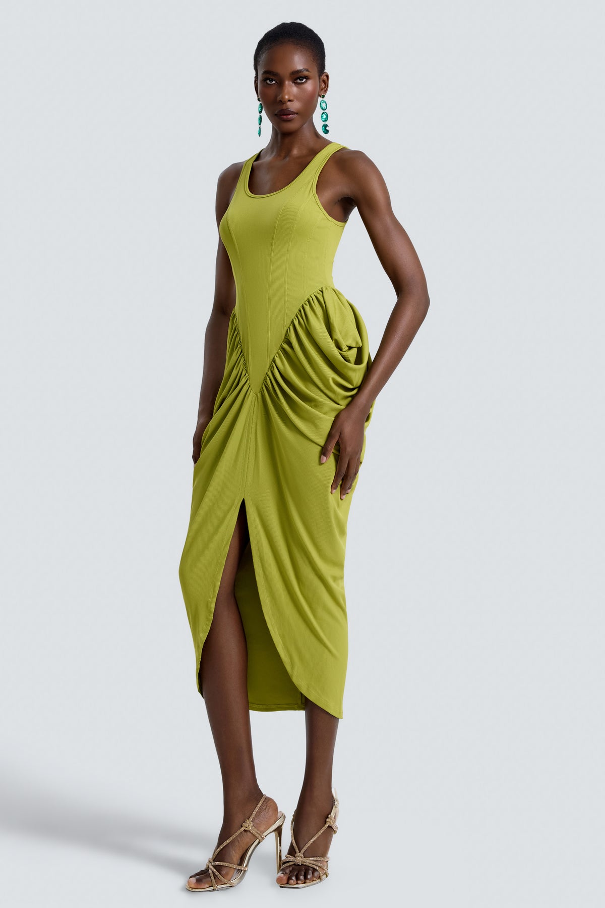 Jersey Sleeveless Gathering Midi Dress