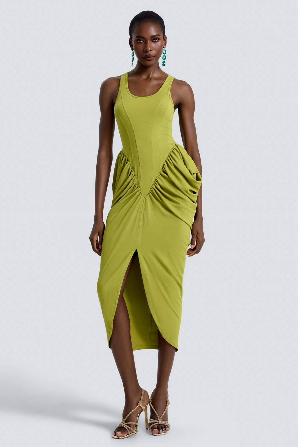 Jersey Sleeveless Gathering Midi Dress