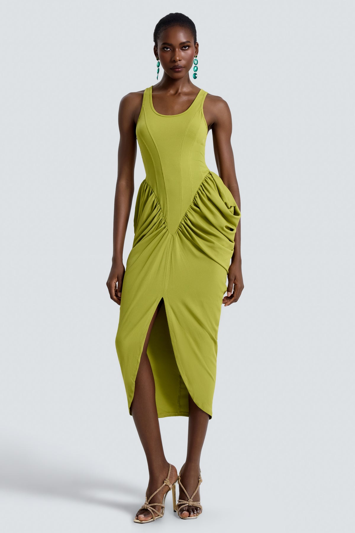 Jersey Sleeveless Gathering Midi Dress