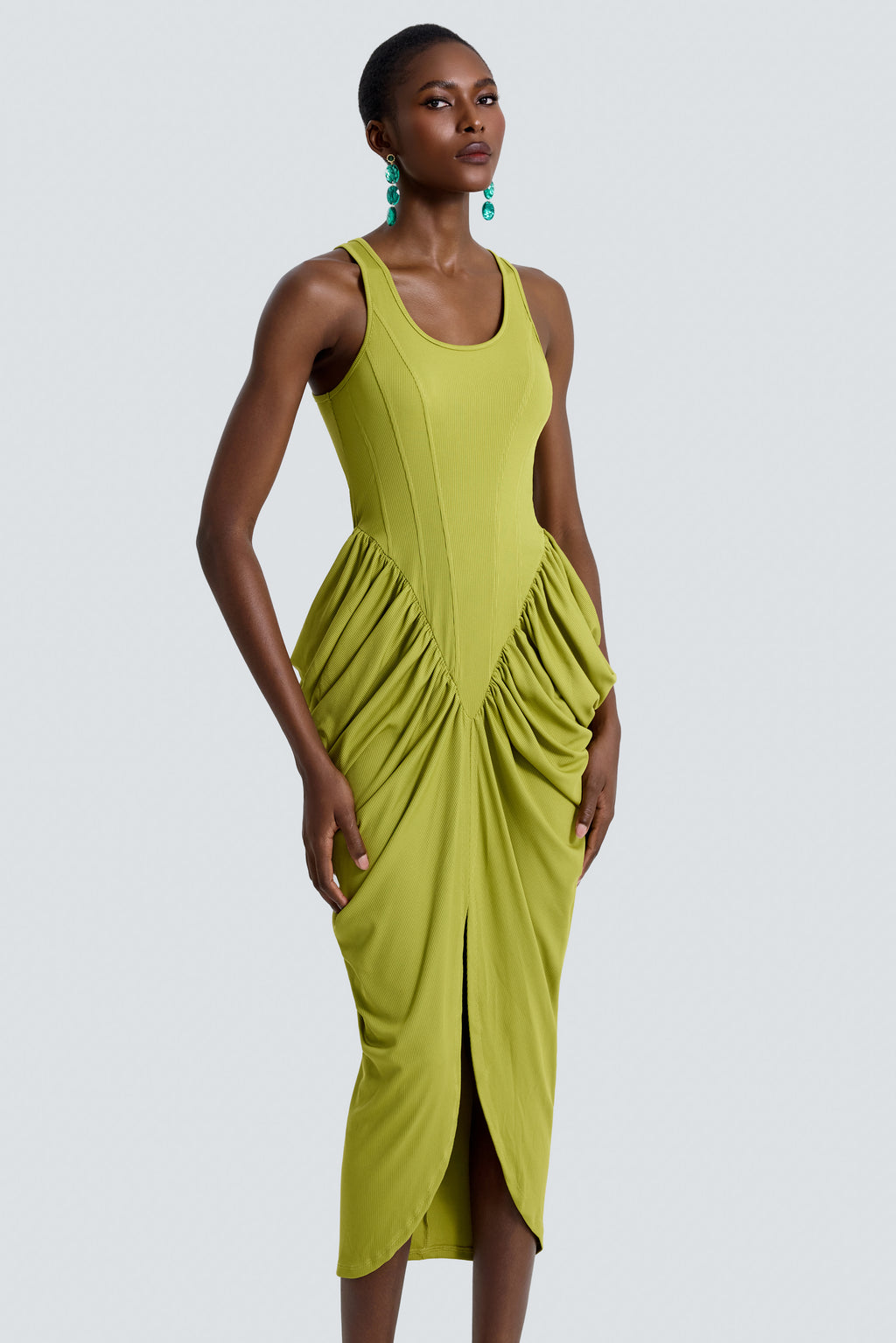 Jersey Sleeveless Gathering Midi Dress