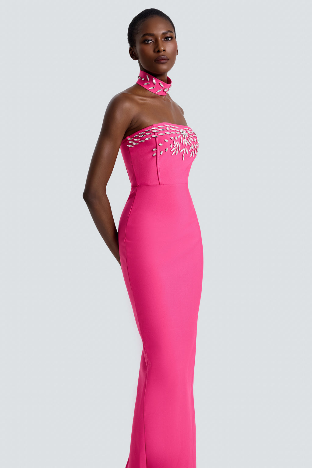 Bandage Off Shoulder Rhinestone Rivets Maxi Dress