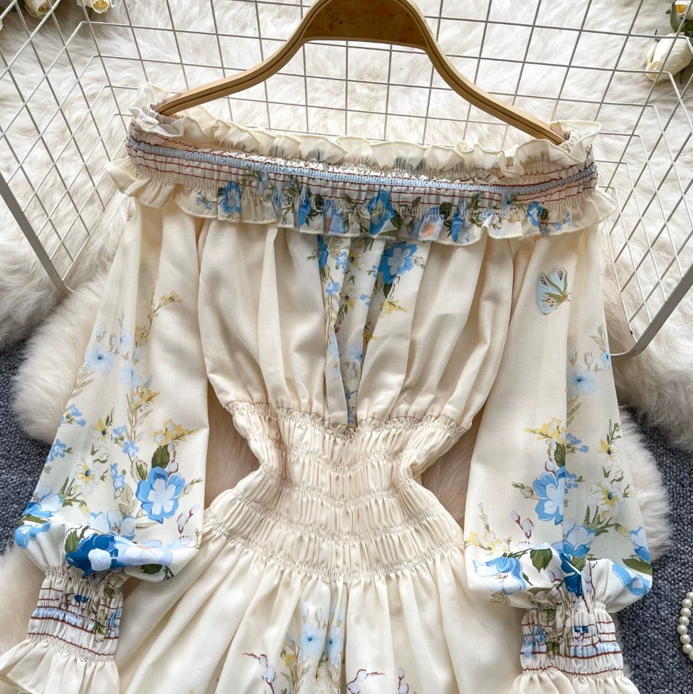 Elegant Off-shoulder Print Dress
