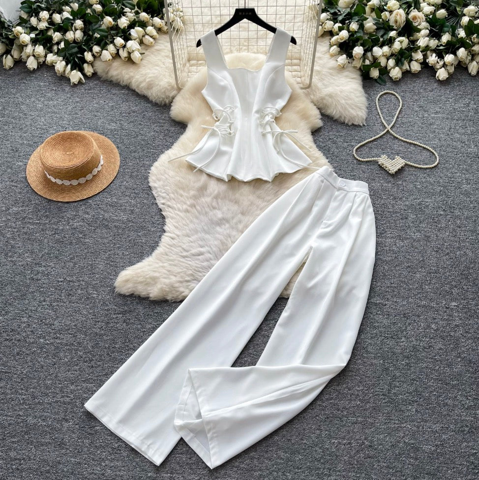 Lace-up Top & Trousers Casual 2Pcs