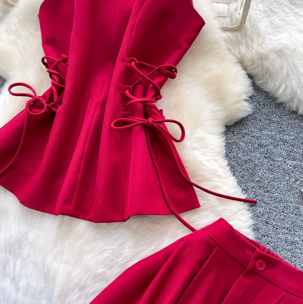 Lace-up Top & Trousers Casual 2Pcs
