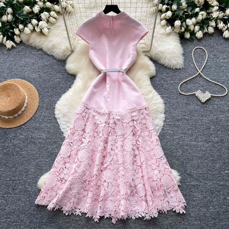 Elegant Lace Patchwork Sleeveless Dress