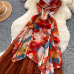 Tie-dye Print Mesh Slip Dress
