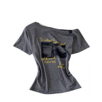 Chic Print Slant Neckline Shirt