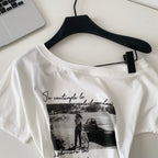 Chic Print Slant Neckline Shirt