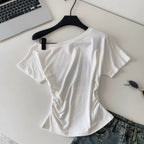 Chic Print Slant Neckline Shirt