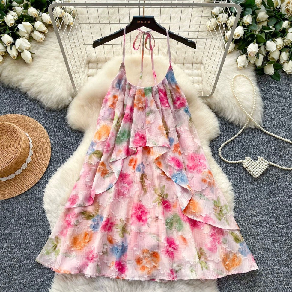 Sweetie Colorful Floral Halter Dress