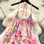 Sweetie Colorful Floral Halter Dress