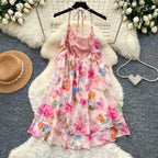 Sweetie Colorful Floral Halter Dress
