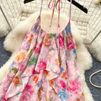 Sweetie Colorful Floral Halter Dress