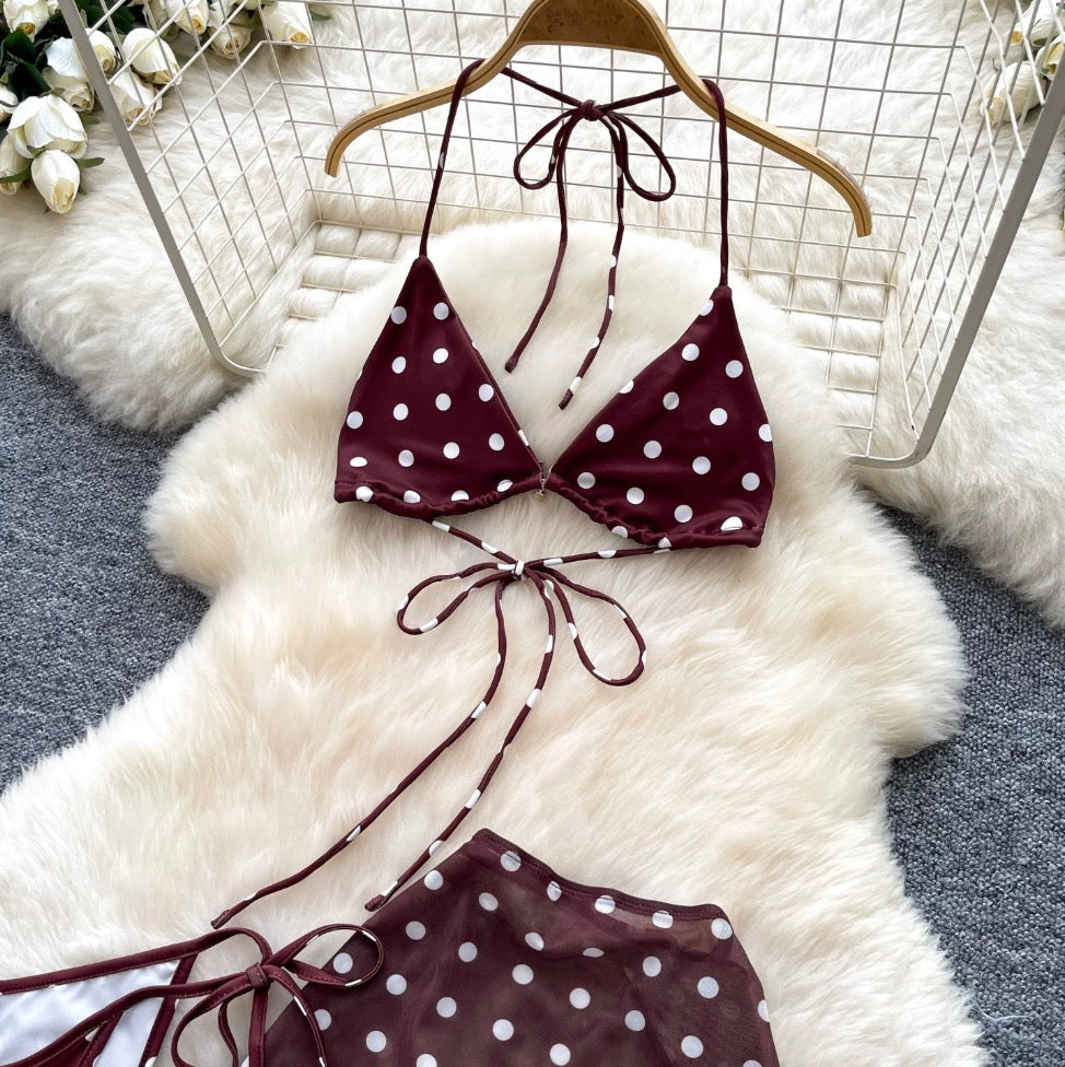 Polka-dot Bikini & Wrapped Skirt 2Pcs