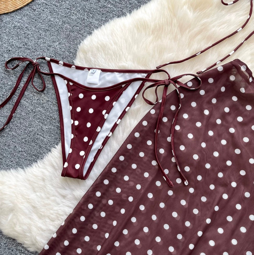 Polka-dot Bikini & Wrapped Skirt 2Pcs